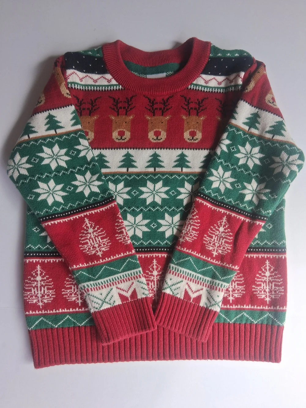 Kids 4T Gymboee Red & Green Reindeer Tree Snowflake 100% Cotton Holiday Sweater